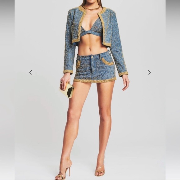 RETROFÊTE ALMA JACKET, MANI EMBELLISHED DENIM SKIRT, NINA TOP ALL 3 PIECES - Picture 8 of 14